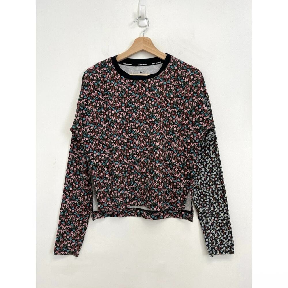 NIKE Dri-Fit Running Long Sleeve Lightweight Sweat-Wicking Boxy Floral Top Small